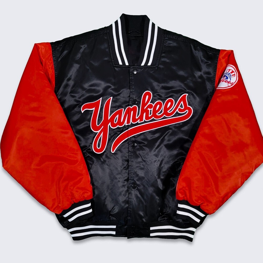New York Yankees Vintage 90s Black & Red Satin Bomber Style Varsity Jacket