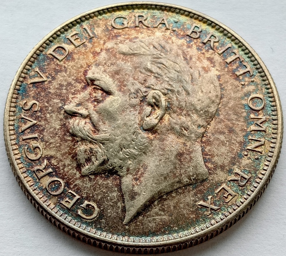 1929 George V halfcrown silver coin - Toned