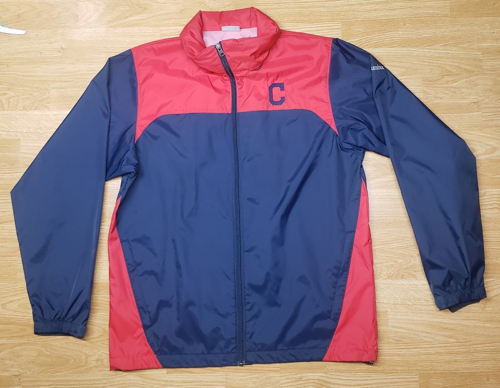 NWOT Cleveland Indians Windbreaker Jacket Medium MLB Full Zip Blue Packable Hood