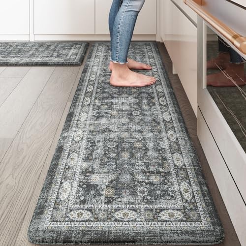 Boho Vintage Anti-Fatigue Kitchen Mat Set 17x59 and 17x29