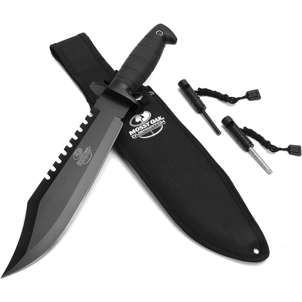 15-Inch Fixed Blade Bowie Hunting Knife with Sheath, Sharpener, and Fire Starter