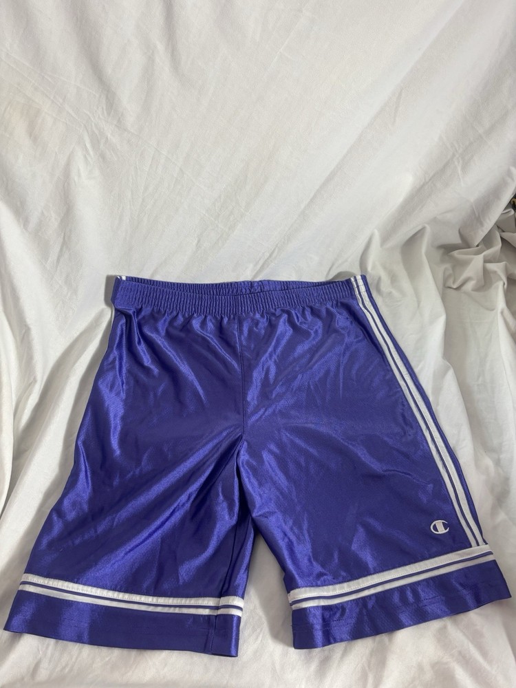 Vintage Champion Basketball Shorts Mens XL Purpl Y2K Dazzle Silky Shiny Baggy