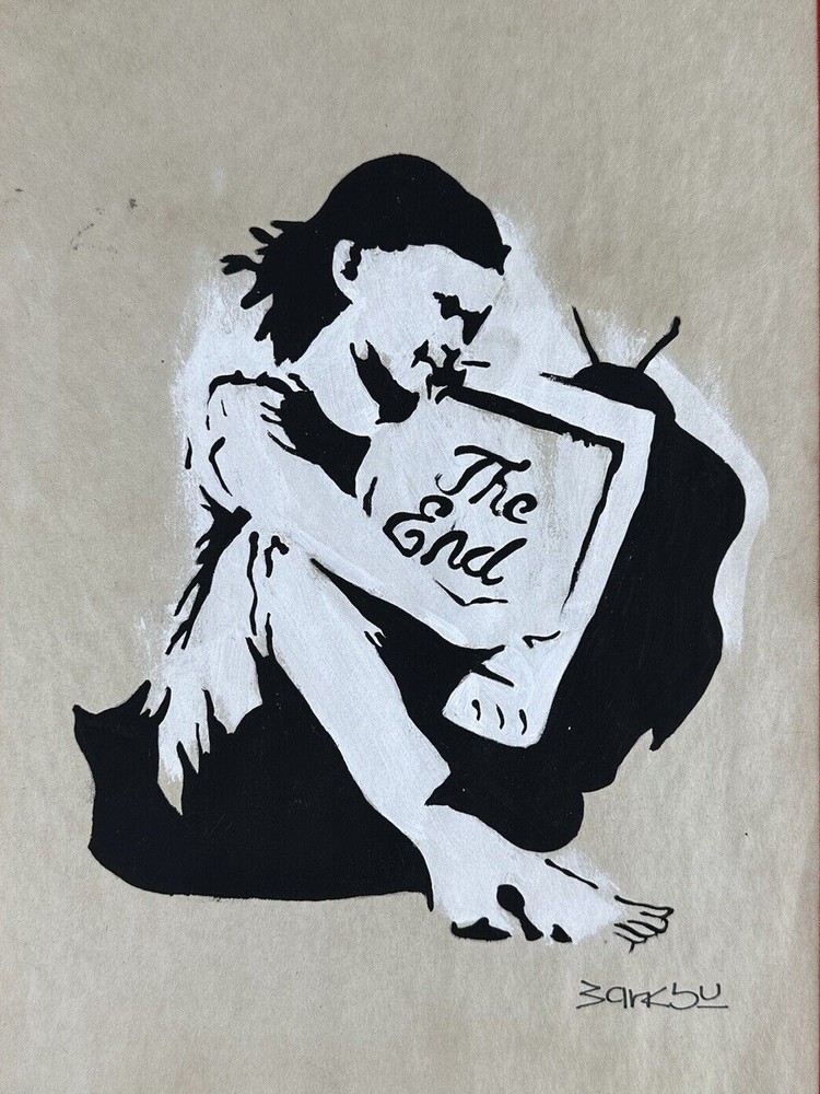 Banksy COA Art Drawing Painting Vintage Handmade Signed Original Paper