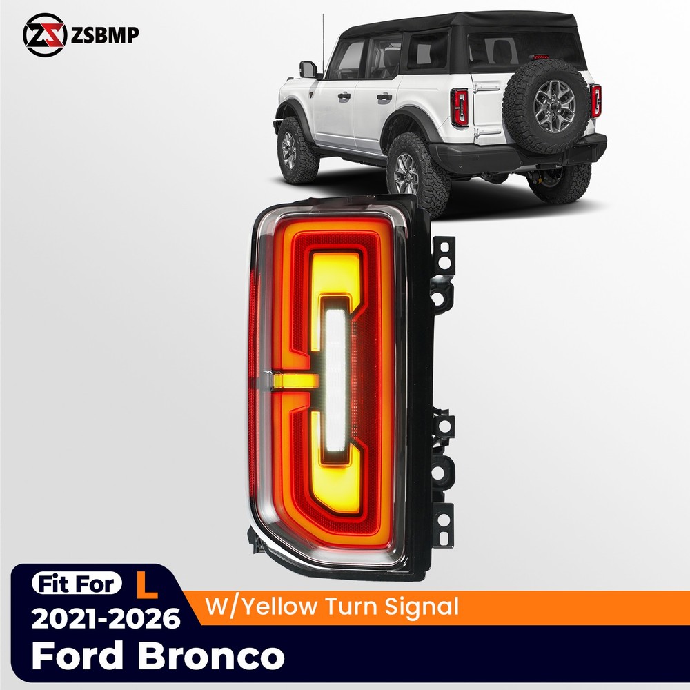 LED Tail Light For 2021-2026 Ford Bronco Badlands with Yellow Turn Signal Left