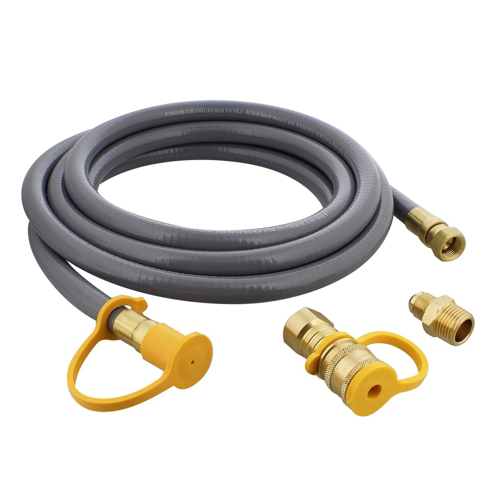 Natural Gas Grill Hose 12ft - Flexible Gas Line Quick Connect Gas Hose 3/8in