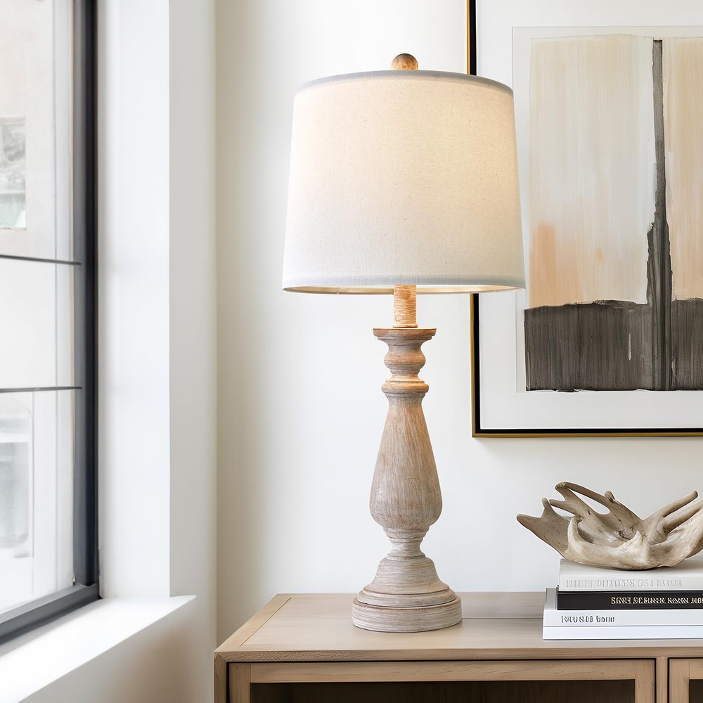 24.5-Inch Mid Century Modern Farmhouse Linen Table Lamp for Living Room or Bedside