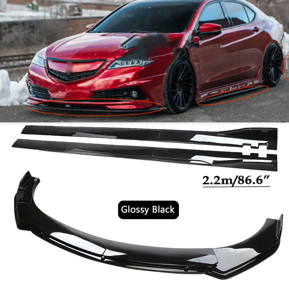 Front Bumper Lip Spoiler Splitter Side Skirt For Acura TLX 2015-2017 Gloss Black