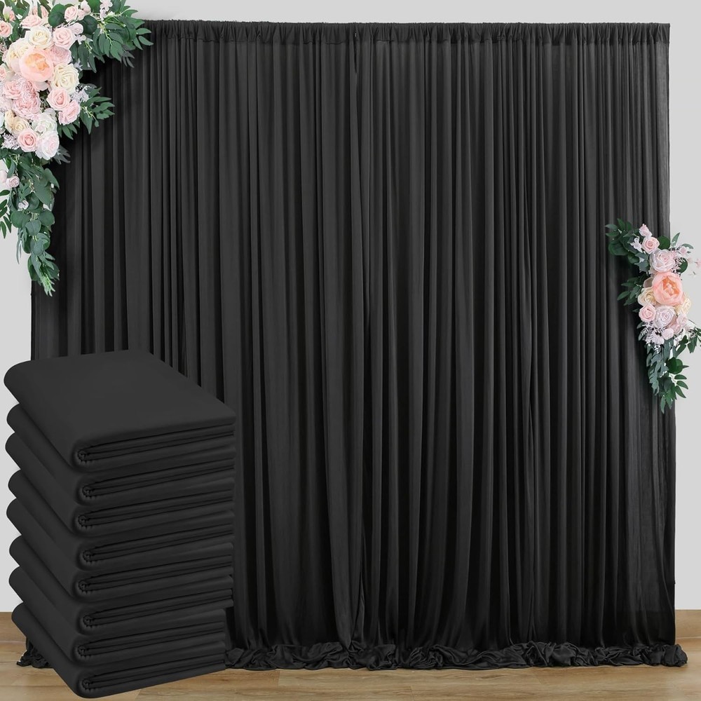 40ft Black Wrinkle-Free Backdrop Curtain for Parties & Events - 8 Panels