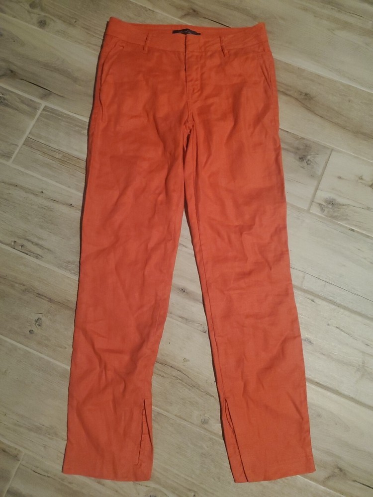 Anthropologie Level 99 Orange Linen Tapered Pants with Slit Sz 25 NL2C11A