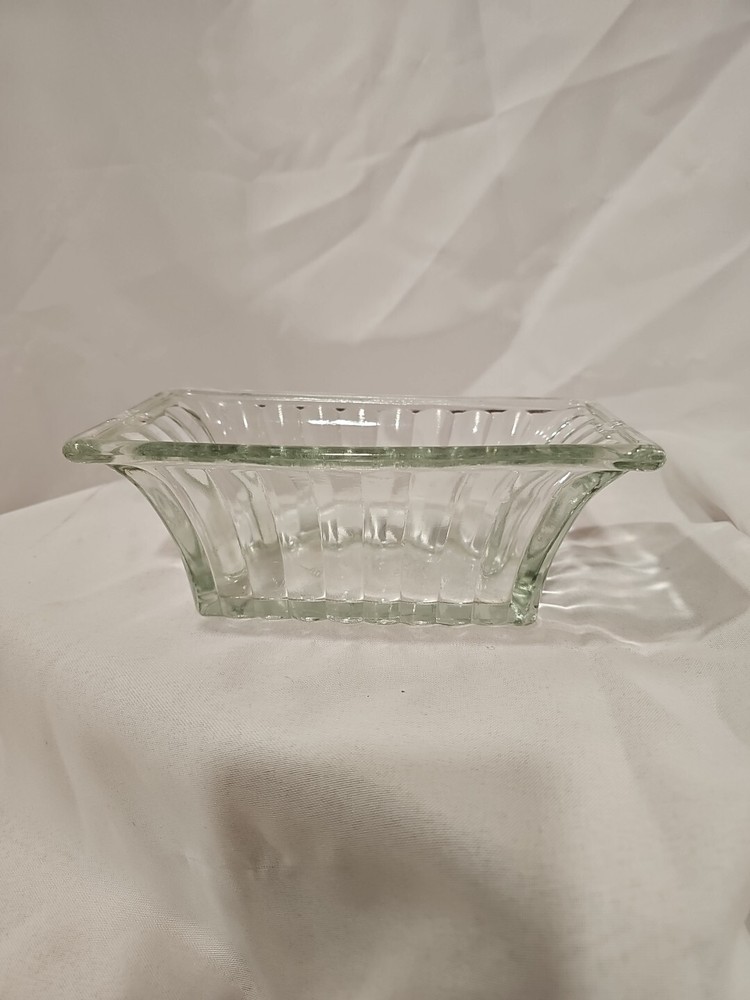 Vintage Clear Ribbed Glass Rectangular Relish Dish Planter