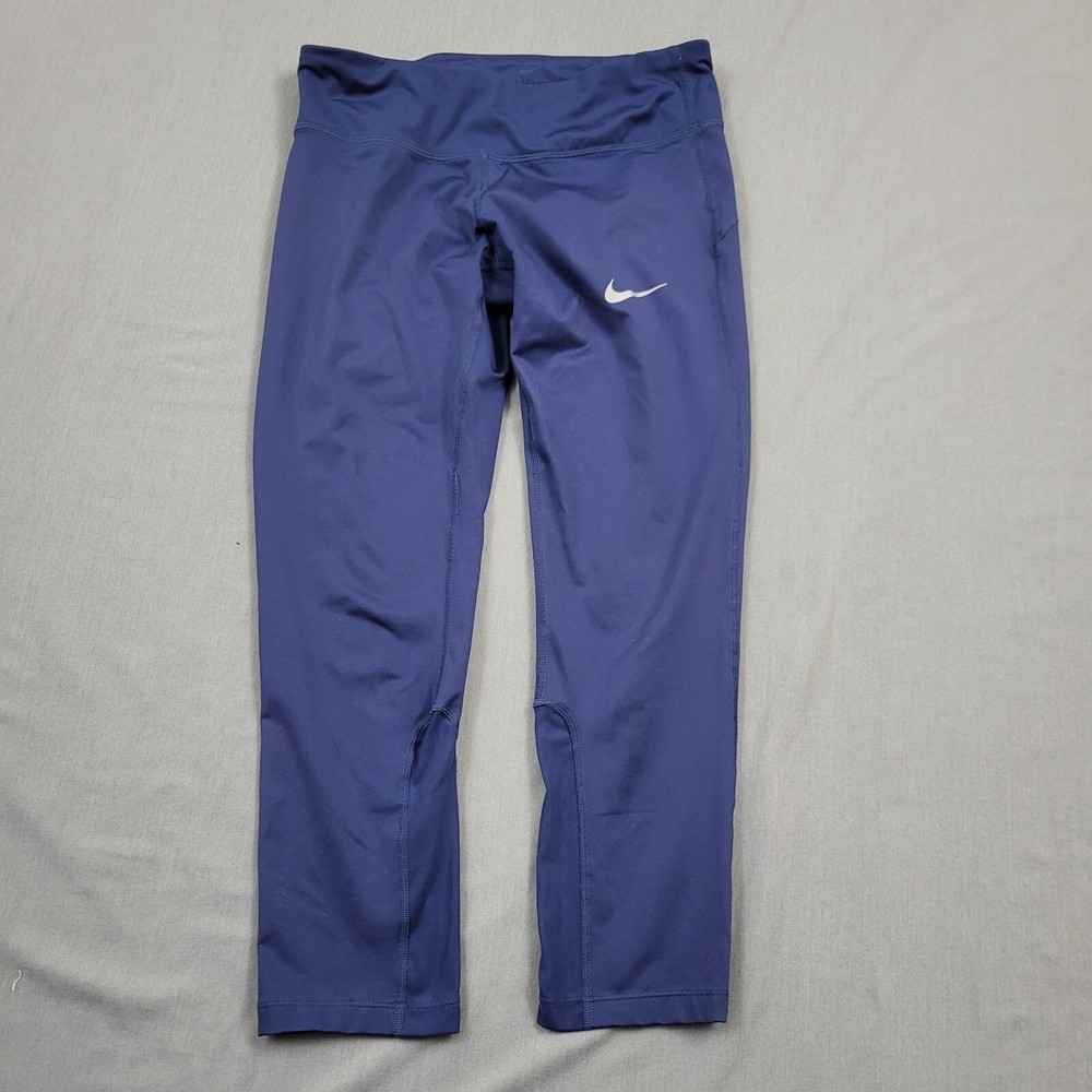 Nike Legging Womens Small S Capri Low Rise Stretch Pull On Dri Fit Logo Blue