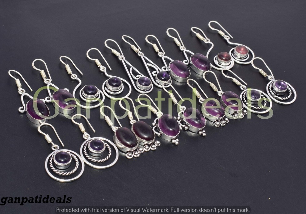 Amethyst Gemstone Earrings in 925 Sterling Silver Plated - Christmas Sale-image