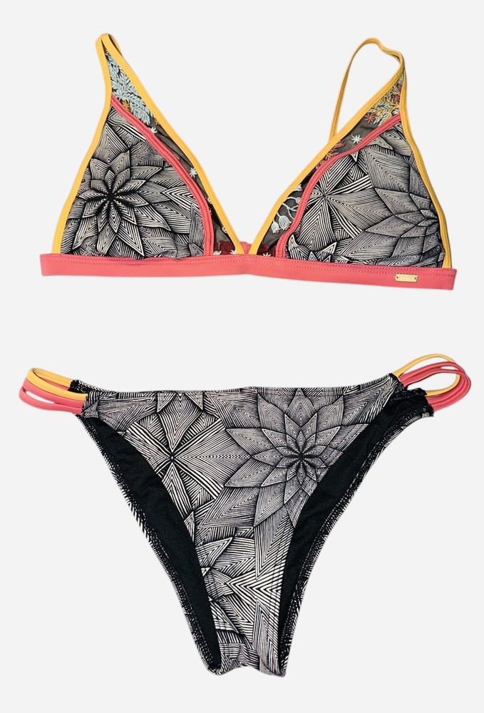 Roxy Women's Pop Surf Bikini Floral Vibes Embroidered Size Large Set EUC!