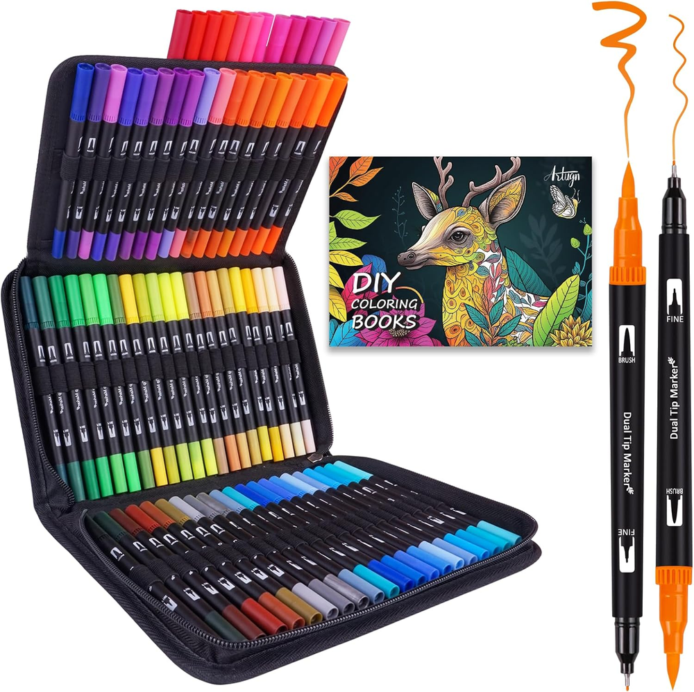 Dual Brush Marker Pens, 72 Colors Art Markers Set with Fine and Brush Tip for Ki