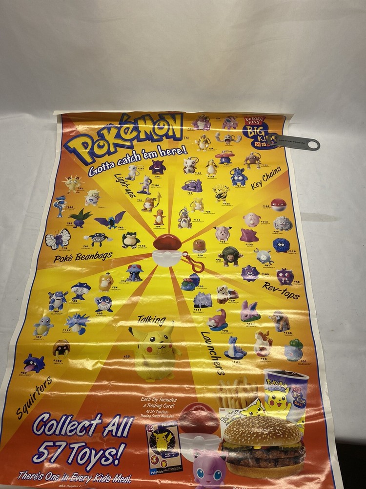 Vintage 1999 Pokemon Burger King Toy Promo Poster 22x32 Nintendo Collectible
