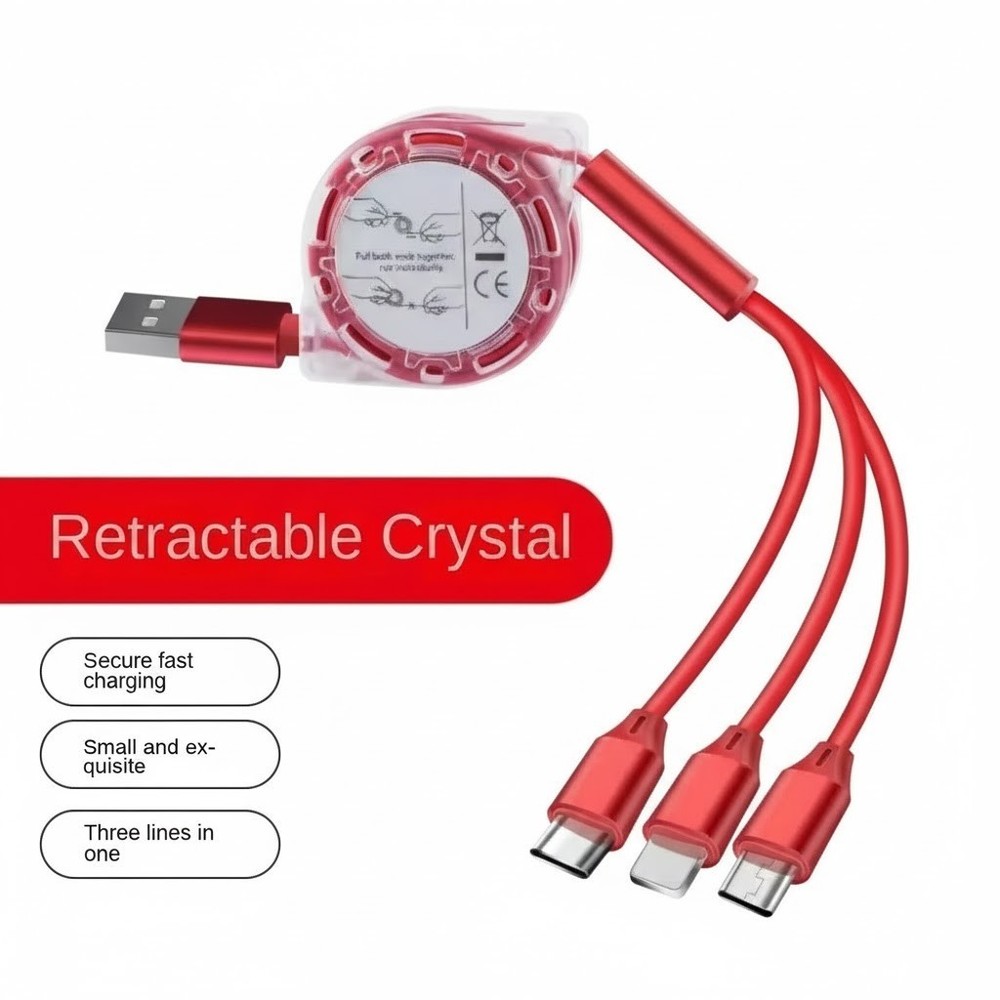 3-in-1 Retractable Fast Charging Cable: Type-C, Micro USB & iPhone Charger Cord