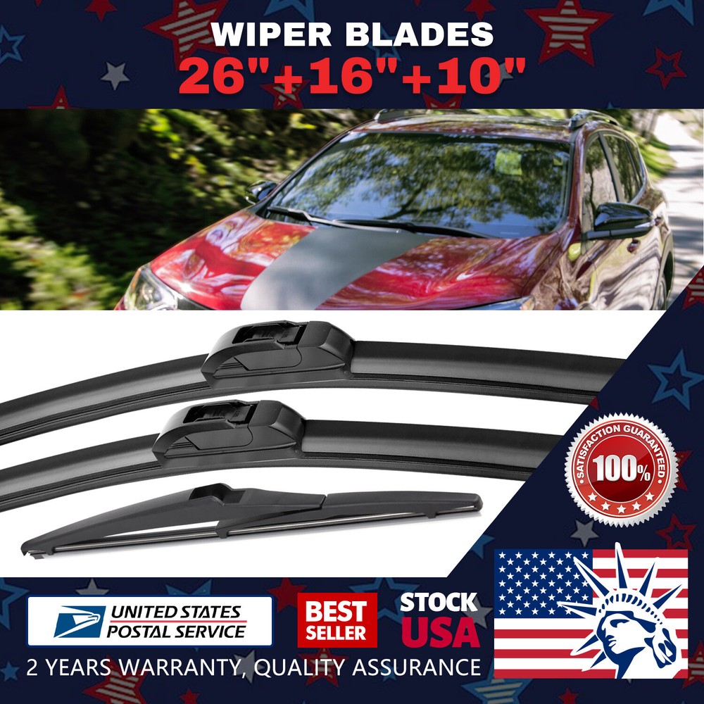 All Season 26''+16'' +10'' OEM Quality Replace Windshield Wiper Blades 1 Set