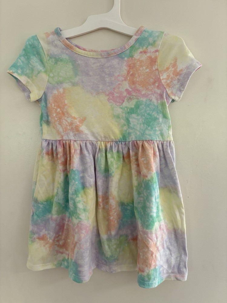 Cat & Jack Toddler Girls Tie Dye Cotton Short Sleeve Fit & Flare Dress Multi 4T
