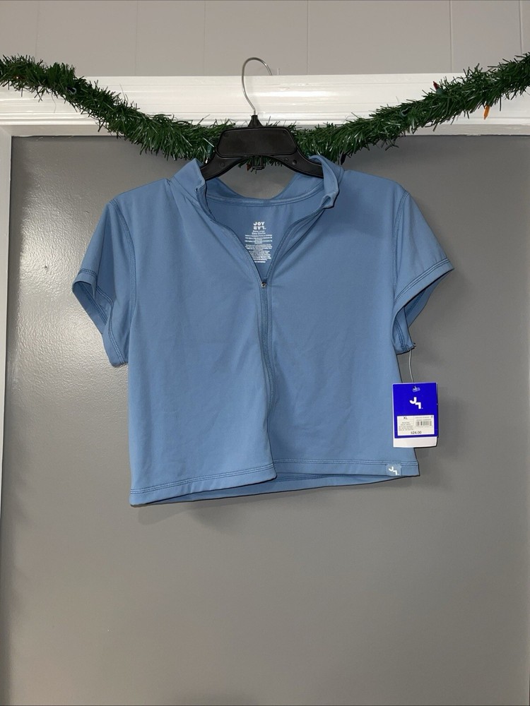 Joy Lab Women's Blue Mock Neck Short Sleeve Full Zip Activewear Top Size XL