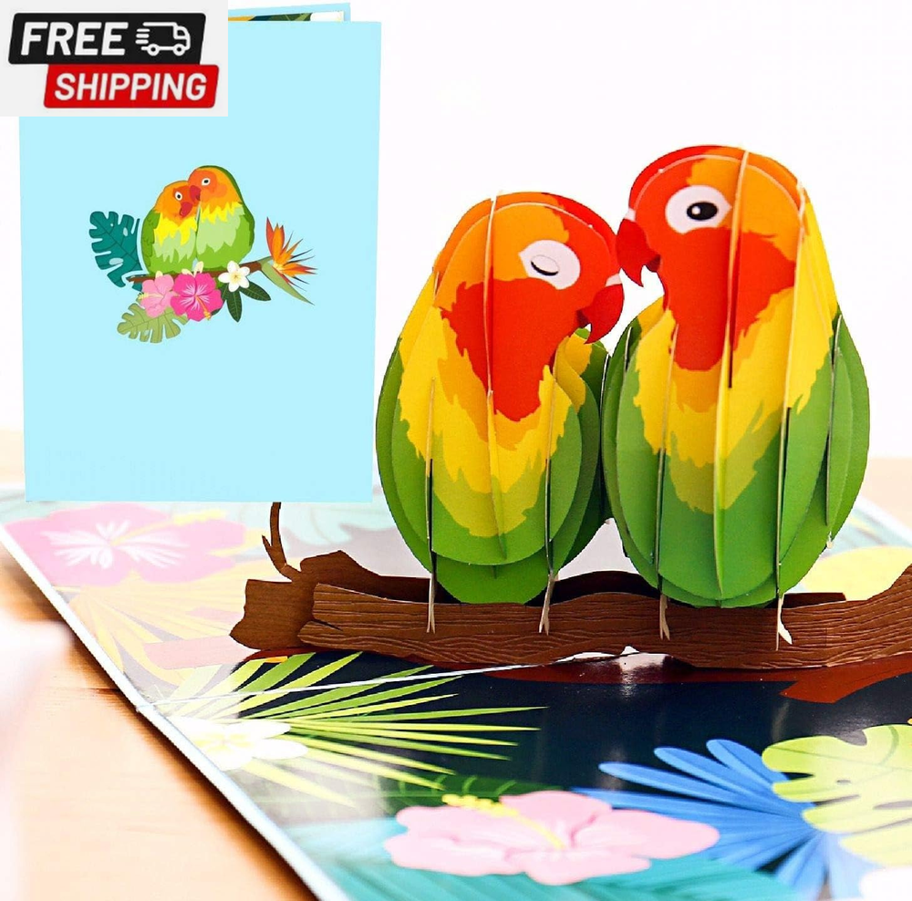 Love Birds 3D Pop up Anniversary Card for Wife, Husband, Couple, Valentines Day