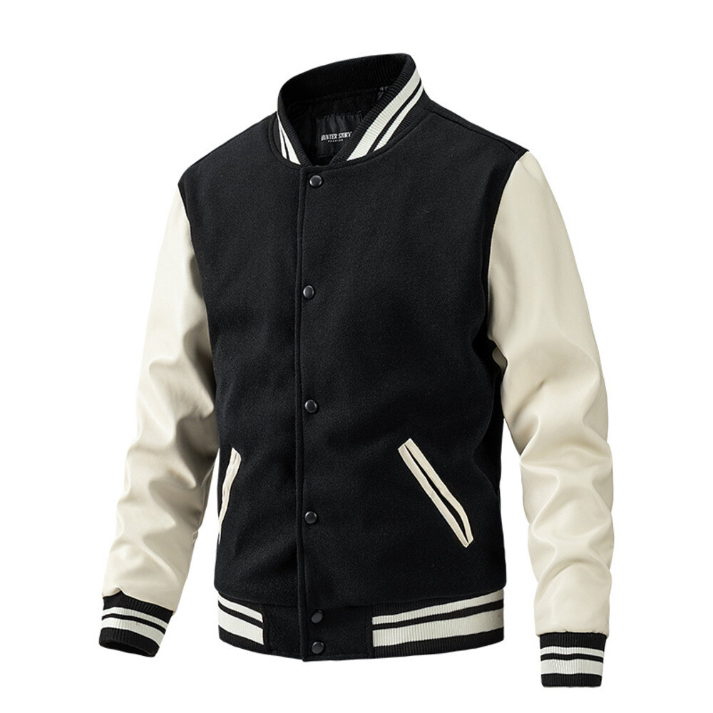 No Brand Men’s Black & White M Stadium Melton Jacket Blouson Outerwear