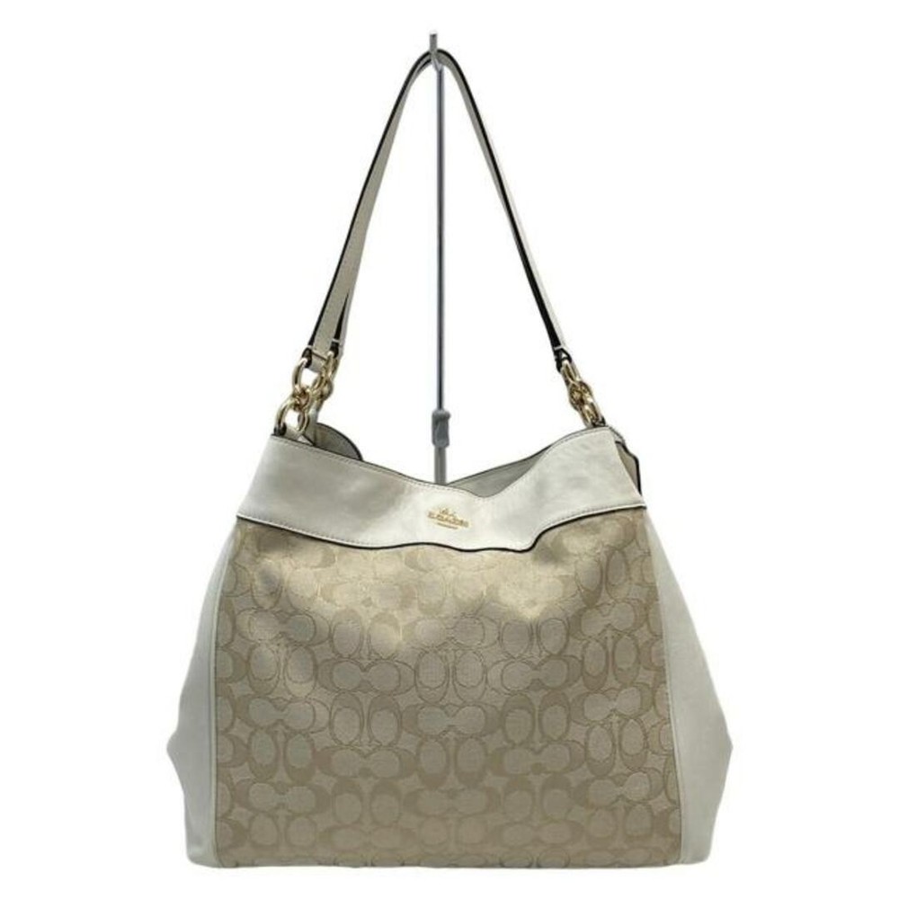 COACH Signature Leather Shoulder Bag in Ivory Beige F57612