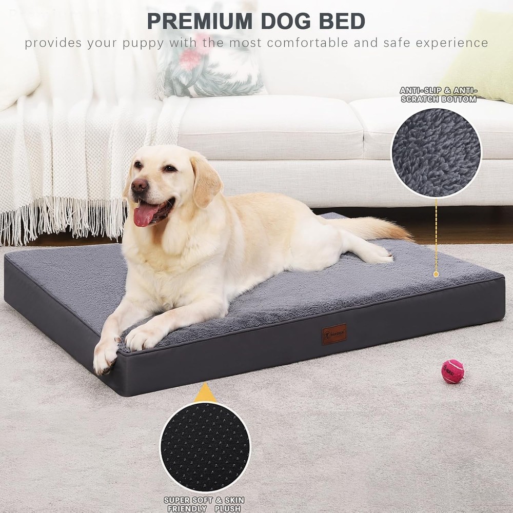 Waterproof Orthopedic Dog Bed Medium 35x22 Inch Grey for Crates  