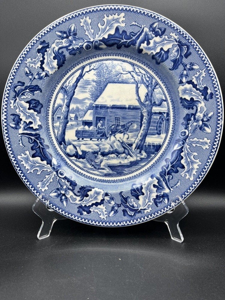 Johnson Brothers Historic America Blue Frozen Up Dinner Plate Thanksgiving 10.5”