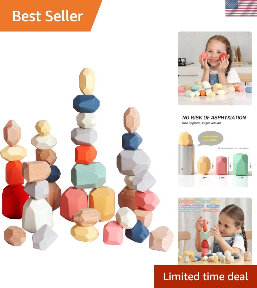 Enchanting Wooden Sorting Stacking Stones - Educational Toy for 3-6  Olds