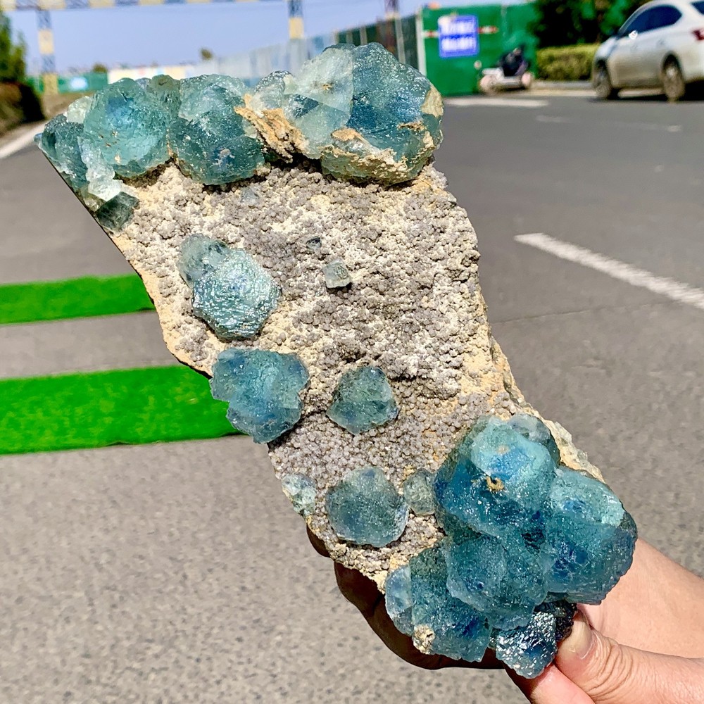 5.38LB  Rare transparent blue green cubic fluorite mineral crystal sample/China