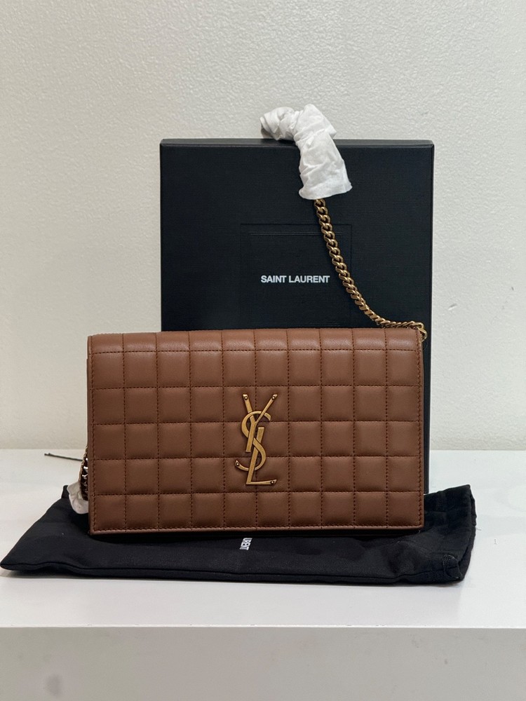 Saint Laurent Cassandre WOC Brown Lambskin Leather Crossbody Bag