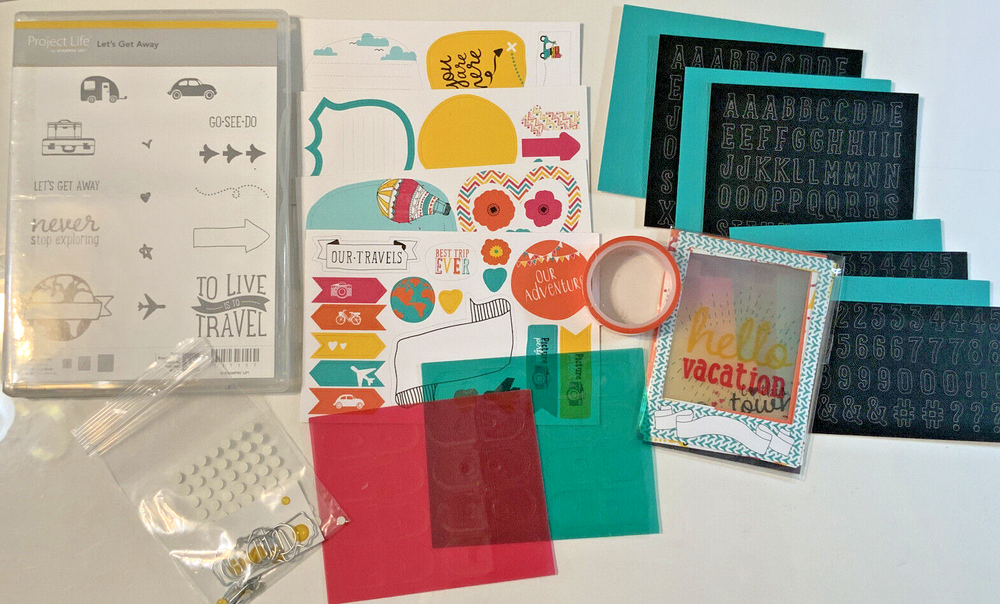 Project Life Cards Stampin Up 2 Lot LETS GET AWAY Stamp Set with ACCESSORY PACK