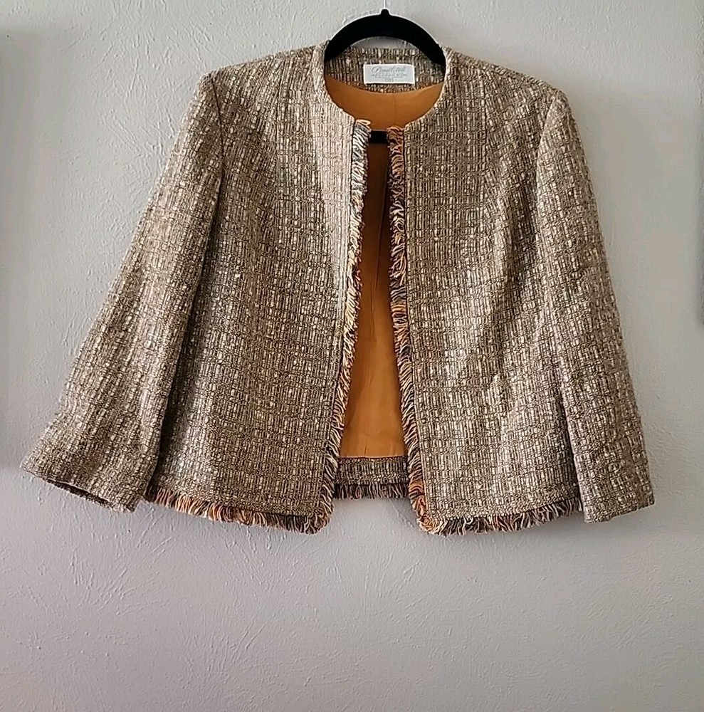 Pendleton Women’s Blazer Size 10 Jacket 100% Wool Tweed Fringe Career Brwn Ornge
