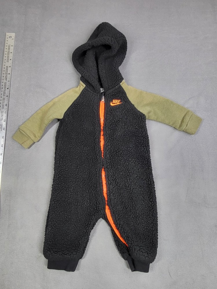 Nike Baby Unisex 6M Charcoal Black Sherpa Fleece Hooded Coverall Bunting Suit