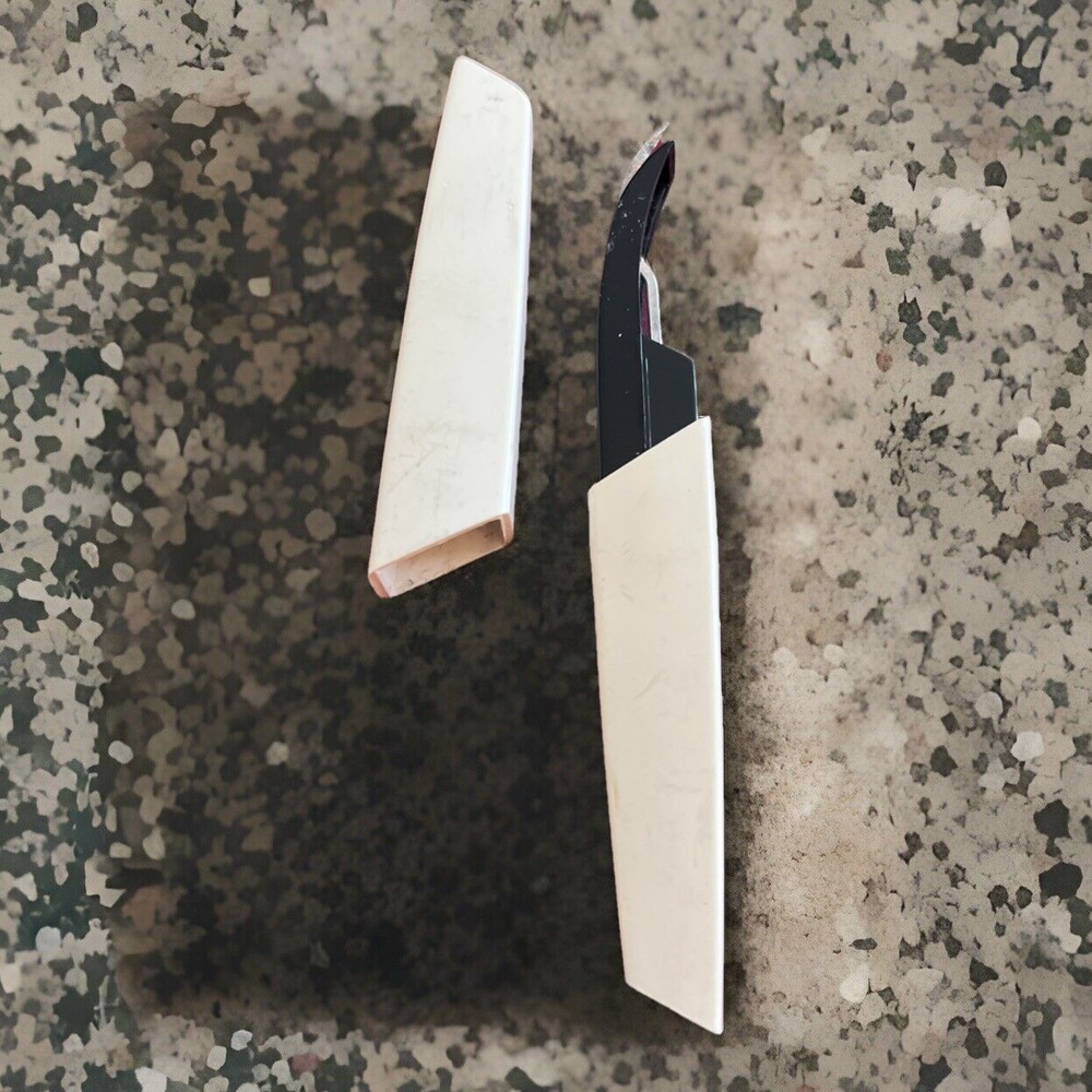 Vintage 1960s CLIPIT Letter Opener White Black Clip It Paper Cutter Coupon-image