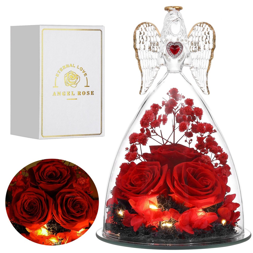 Mothers Day Rose Angel Figurine Gift with Real Preserved Roses-image