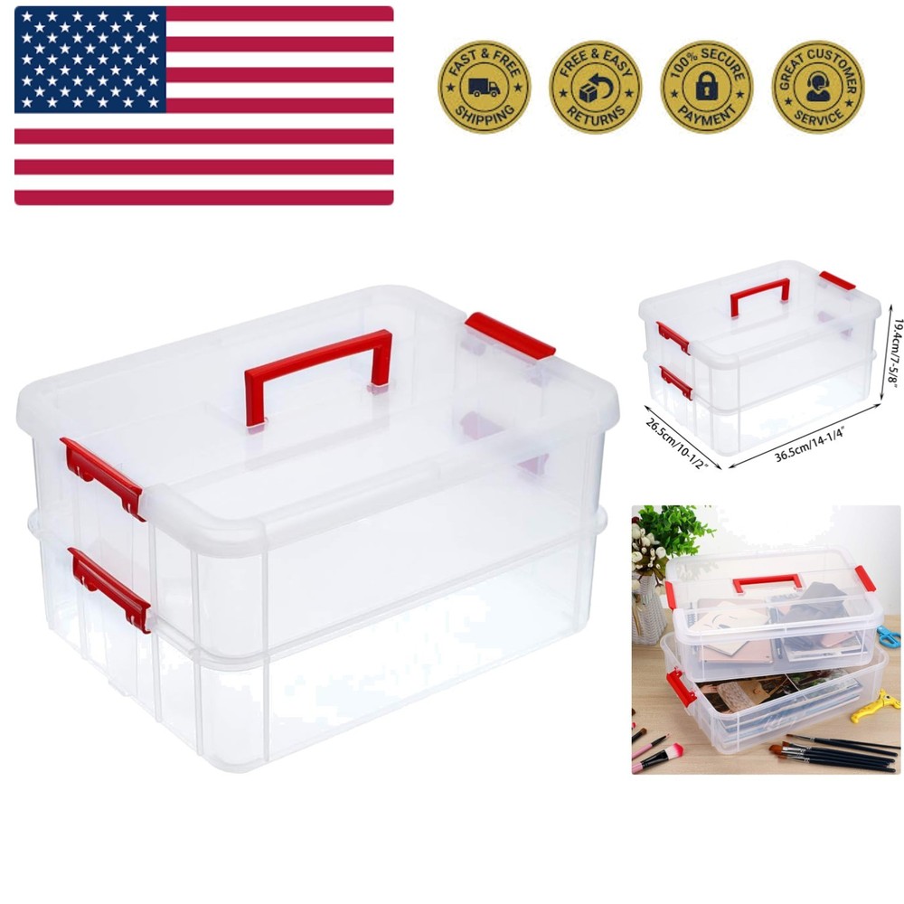 2 Layer Stack & Carry Box, Plastic Multipurpose Portable Storage Container Bo...