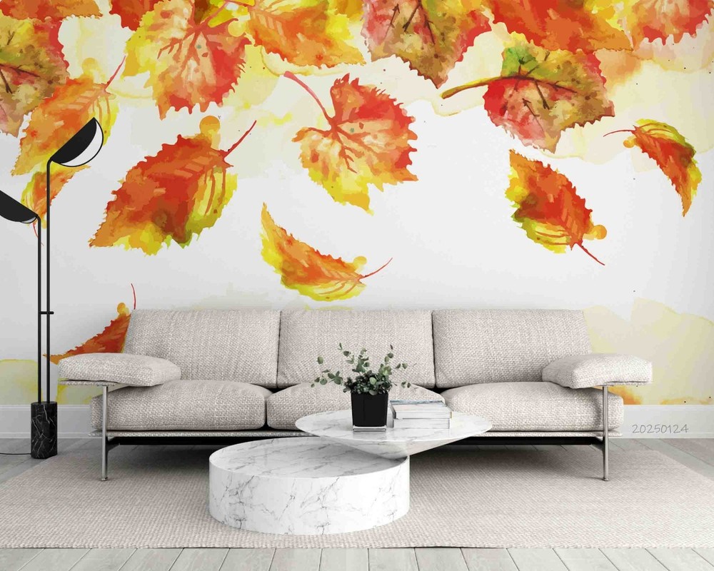 3D Autumn Plants Leaves Watercolor Wall Murals Wallpaper Murals Wall Sticker 4