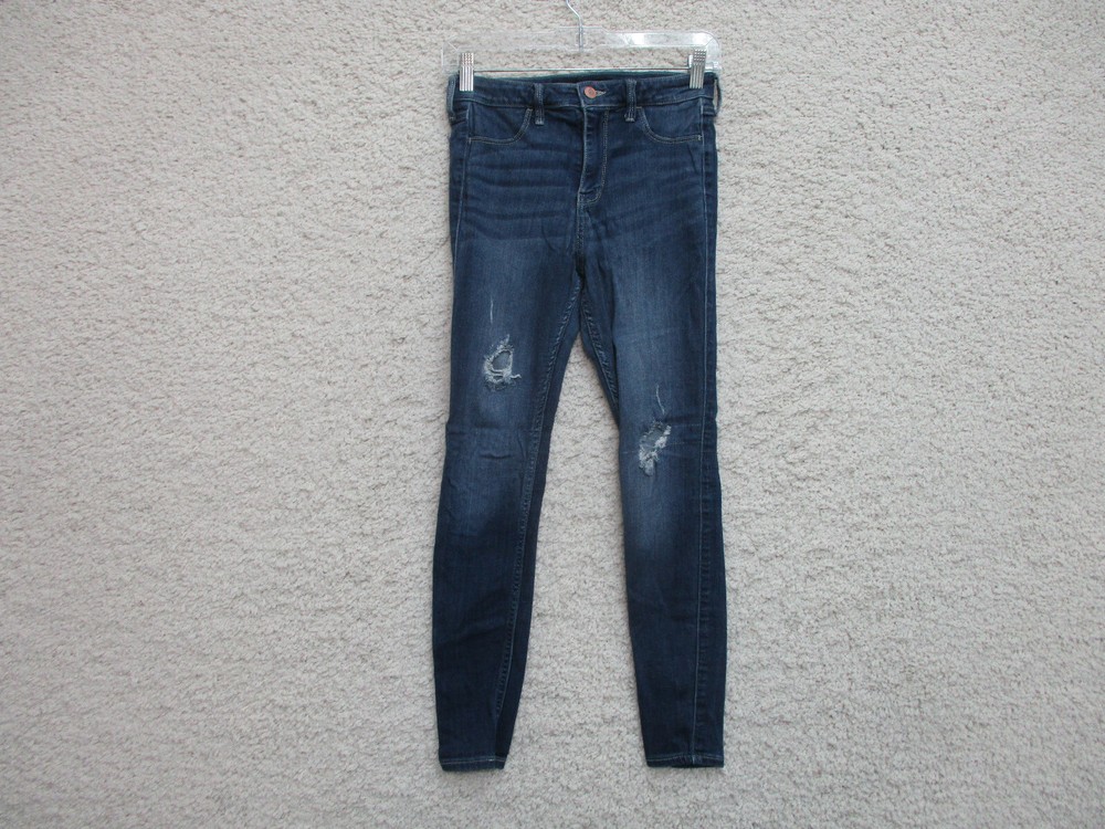 Hollister Jeans 5S Womens Juniors Size Blue Denim Skinny Distressed Dark Wash A1
