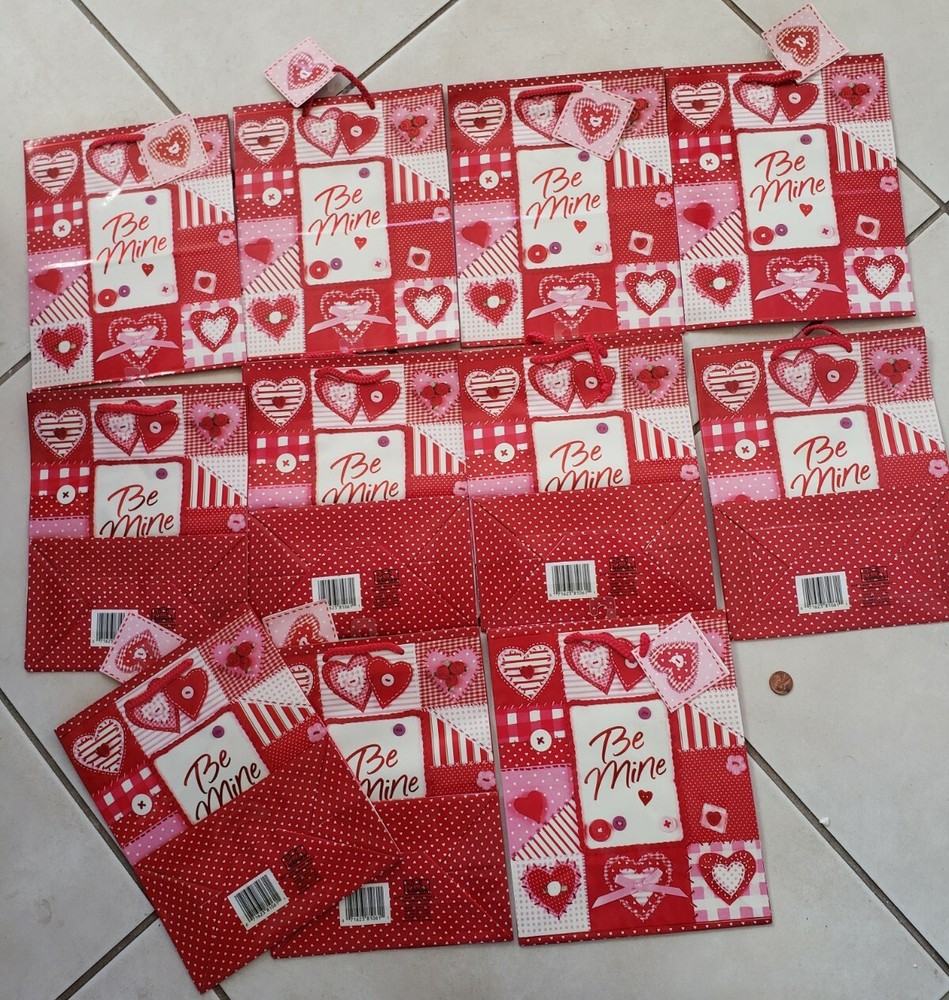 11 Valentines Day Gift Bags Red pink Shopping Heart Rose floral Jeanmarie 1997-image