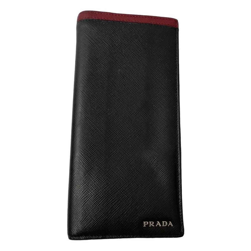 Prada Saffiano Leather Wallet Black Silver Logo Authentic Pre-Owned