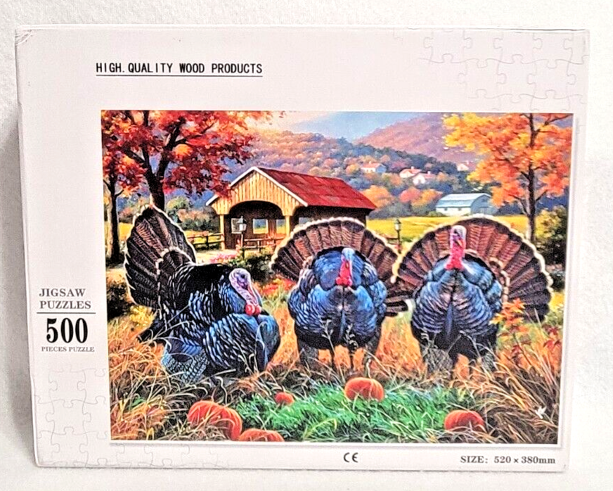 CE Wood Jigsaw Puzzle Autumn Turkeys Pumpkins 20.5