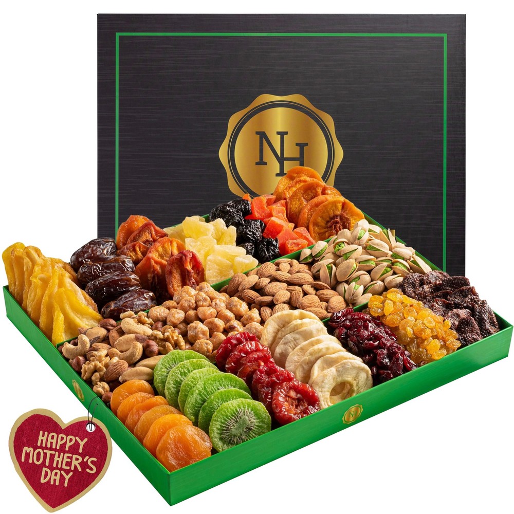Mothers Day Dried Fruit and Nuts Gift Basket with 18 Gourmet Treats-image