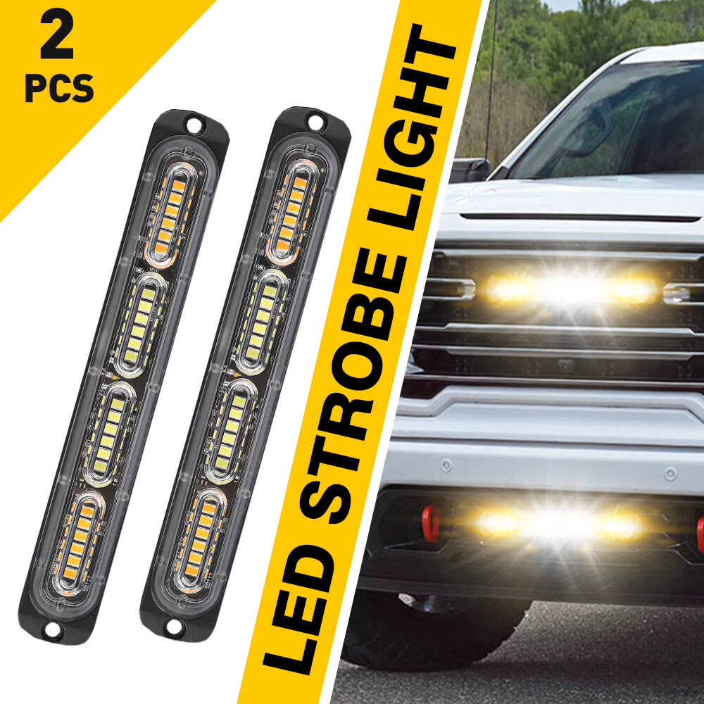 Amber/White LED Car Truck  Warning Hazard Flash Strobe Light Bar 24smd