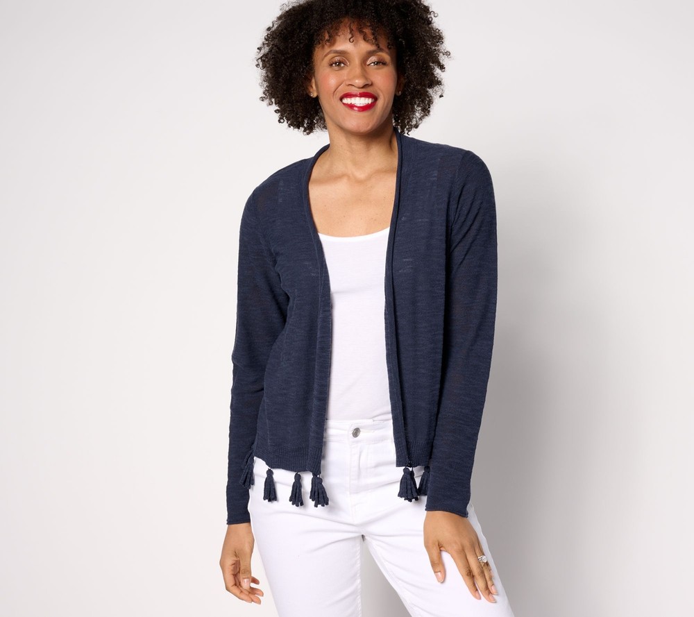 Kim Gravel Belle Women's Open Front Blue Cardigan Sweater Size Small