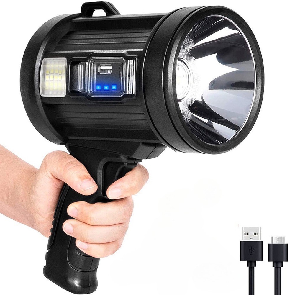 9900000LM Handheld Flashlight Solar&USB Rechargeable Spotlight Searchlight Torch