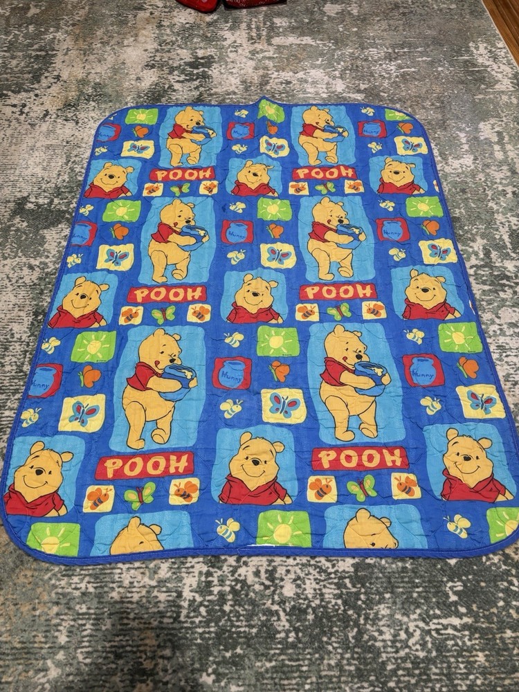 Vintage 90's Disney Winnie The Pooh Baby Toddler Quilt Blanket 54