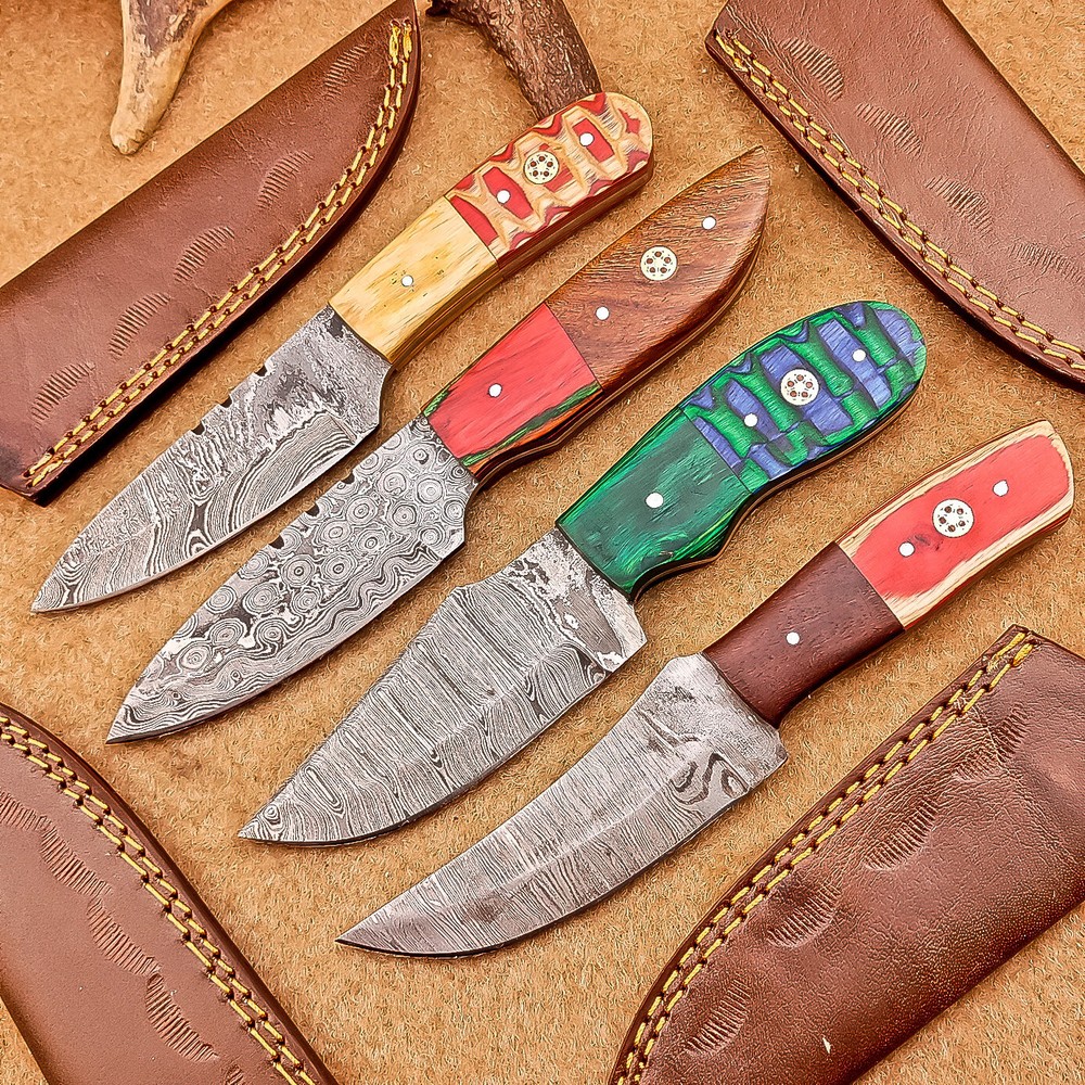4-Piece Damascus Skinner Knife Set with 8