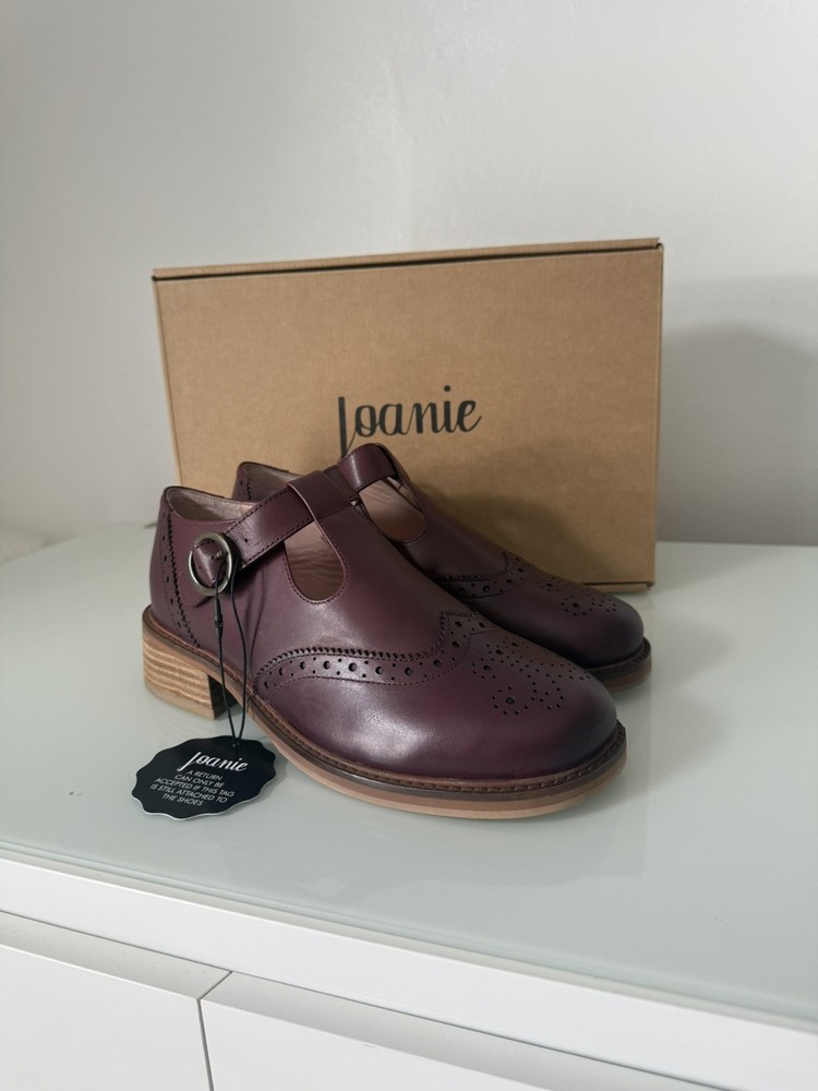 Joanie Grenoble Brogue Shoes Size 6 Oxblood Red T Bar Chunky Sole Retro Style