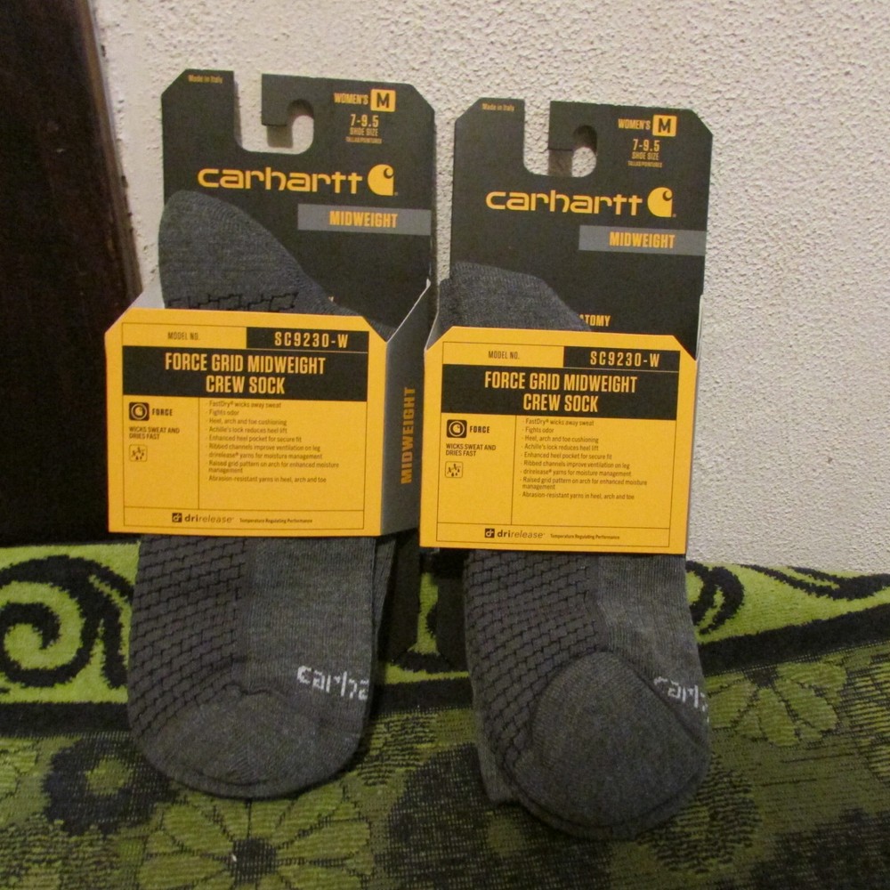 Unisex, 2 Pairs. Carhartt Grid, Wool Blend Socks Sz.  M. Crew or 1 Short Crew